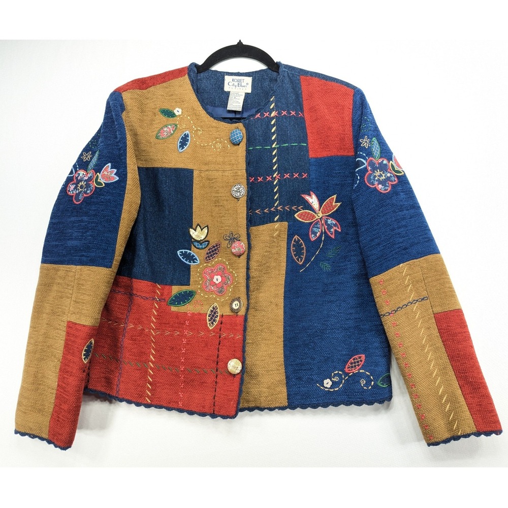 Koret City Blues Petites Patchwork Tapestry Floral Embroidered Jacket‎ Blue M
